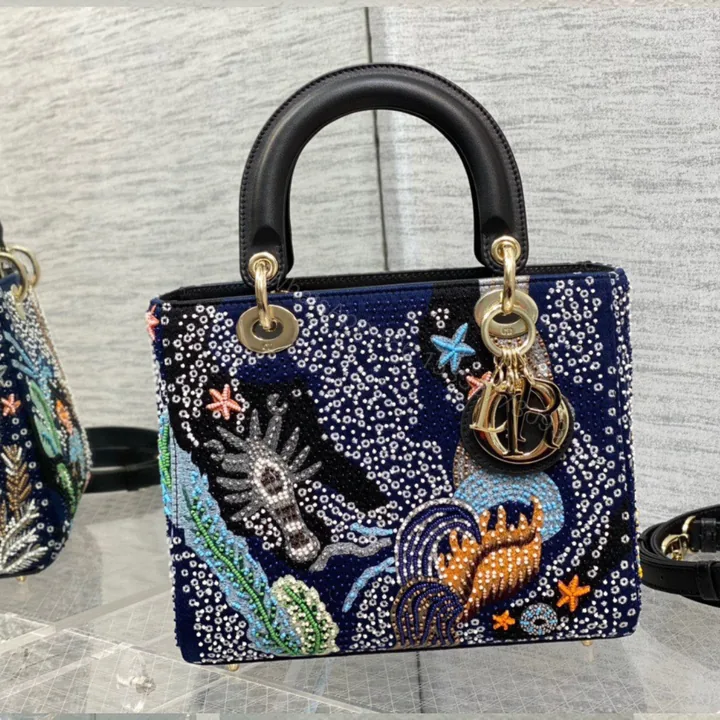 View 1 of Dior Lady Handbag with Beaded Pattern Replica 11 High Quality 24cm