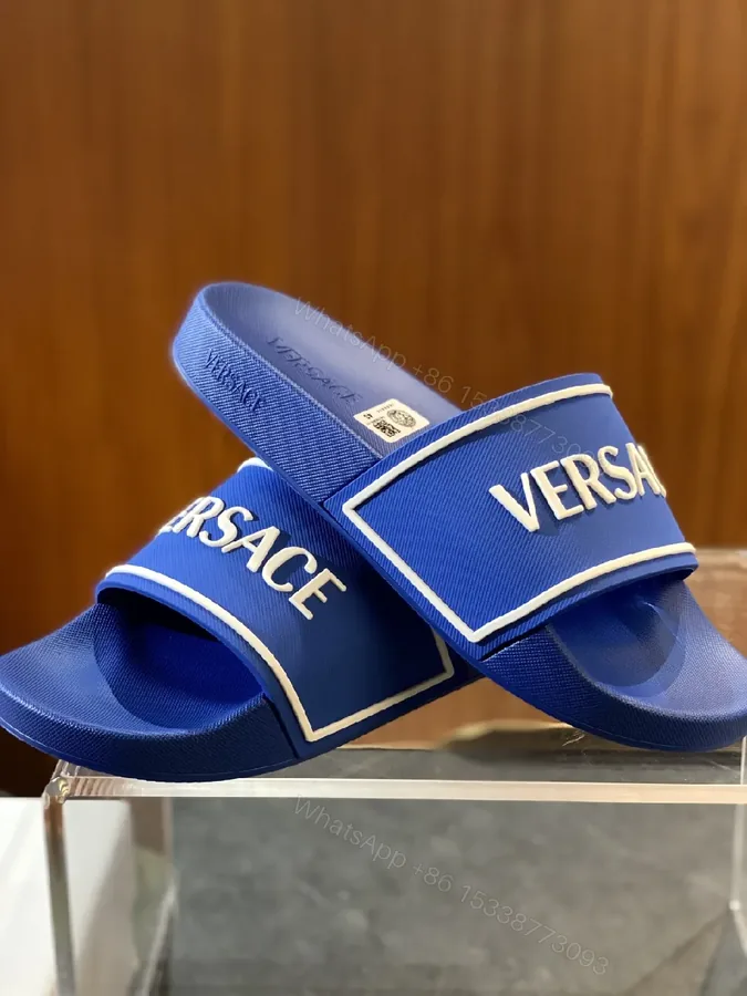 View 1 of Bold Blue Textured Slide: Premium Comfort, Logoed Strap