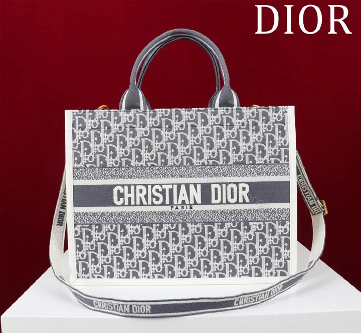 View 1 of Grey Monogram Tote: Structured, Iconic Dior-Inspired Luxury Bag