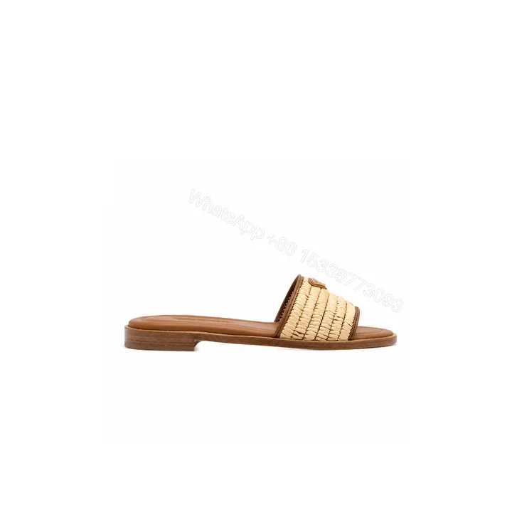View 1 of Prada Leather Slides With Crochet Details Cognac Brown