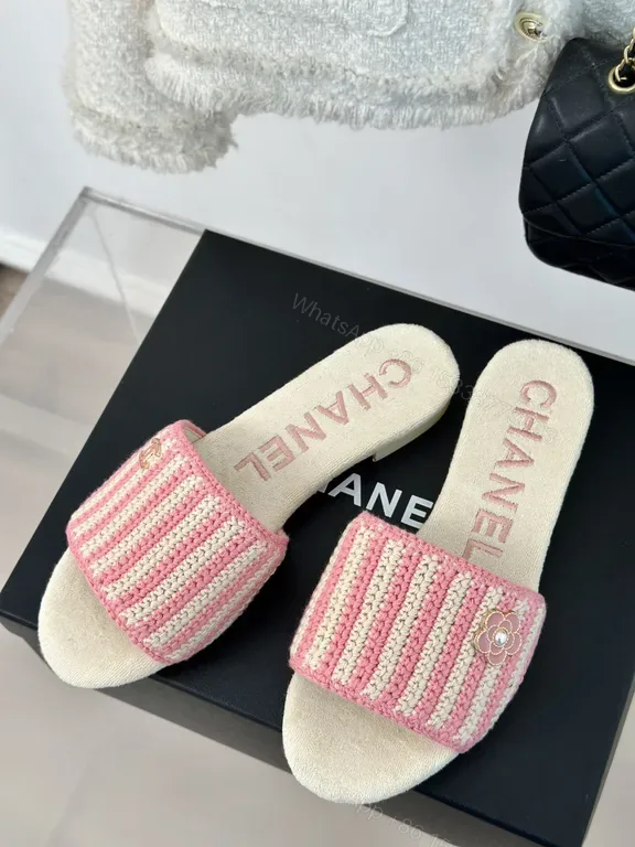 View 1 of Chanel-Inspired Knit Slides: Plush Comfort Luxury Sandals