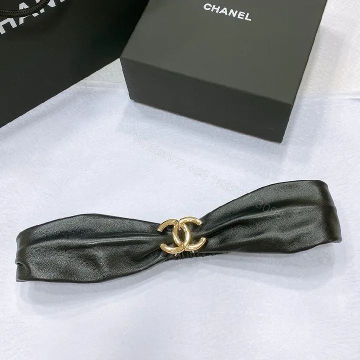 View 1 of Leather-Accent Headband with Gold Logo, Luxe Gathered Style