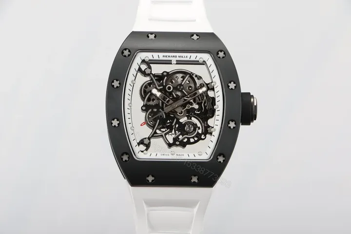 View 1 of Richard Mille RM055 Ceramic Watch White Black Ceramic Automatic Mechanical Luxury Sports Edition RM055-CER-2T