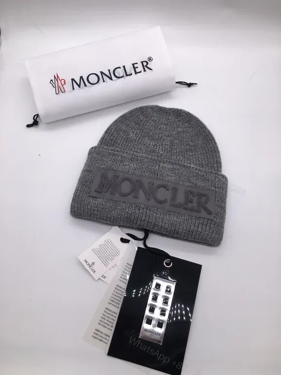 View 1 of Moncler Knit Beanie: Minimalist Texture, Warmth, Logo Patch