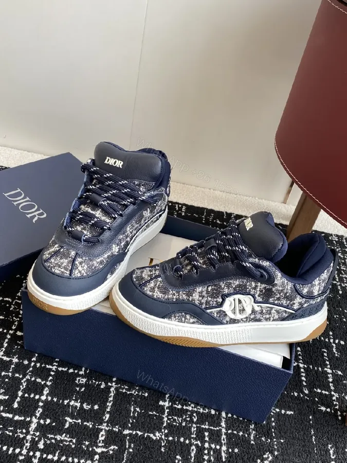 View 1 of Navy Tweed-Texture High-Top Sneakers with Luxe Accents
