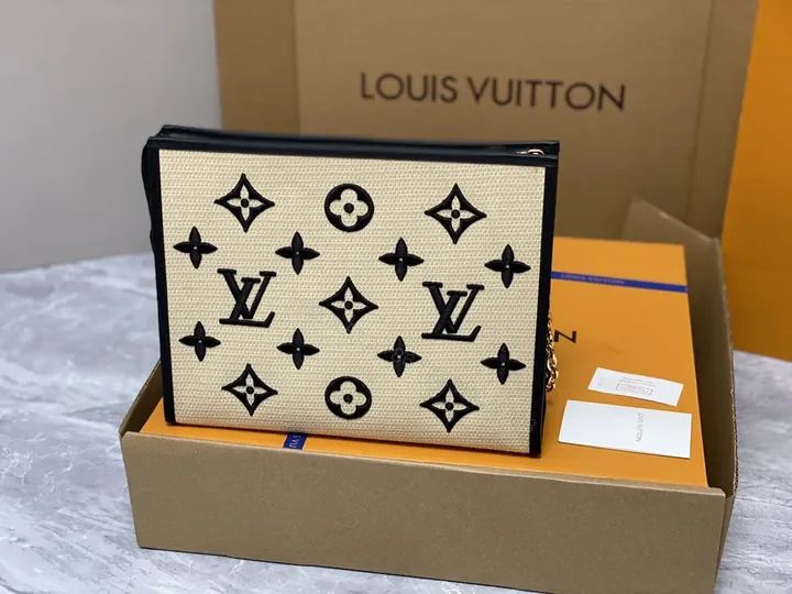 View 1 of Monogram LV Clutch: Black Trim, Gold Hardware, Day-to-Night
