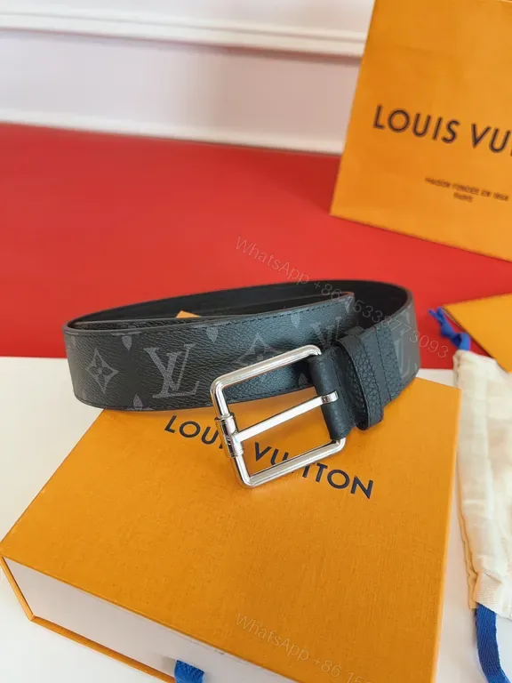View 1 of Patterned LV Monogram Leather Belt with Silver Buckle - Luxury Style