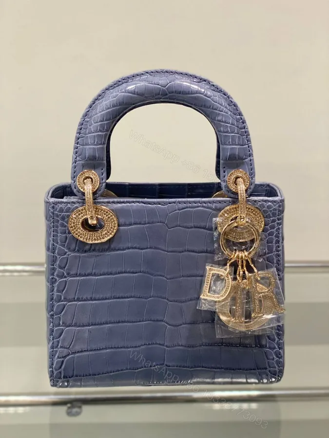View 1 of DIOR Shiny Crocodile Mini Lady Dior with gold hardware