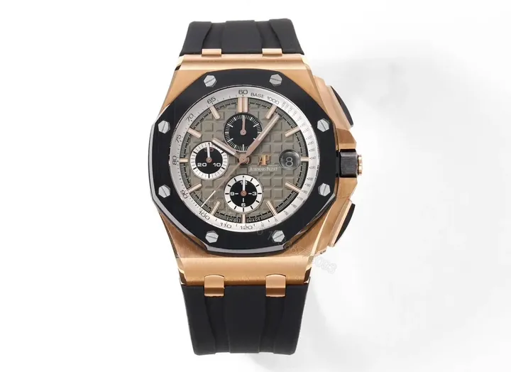 View 1 of APS Factory Audemars Piguet Royal Oak Offshore Chronograph Watch – Rose Gold with Black Rubber Strap, Grey Dial