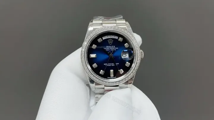 View 1 of Rolex Day-Date 36 Platinum – Baguette Blue Ombré President 128396TBR-0008