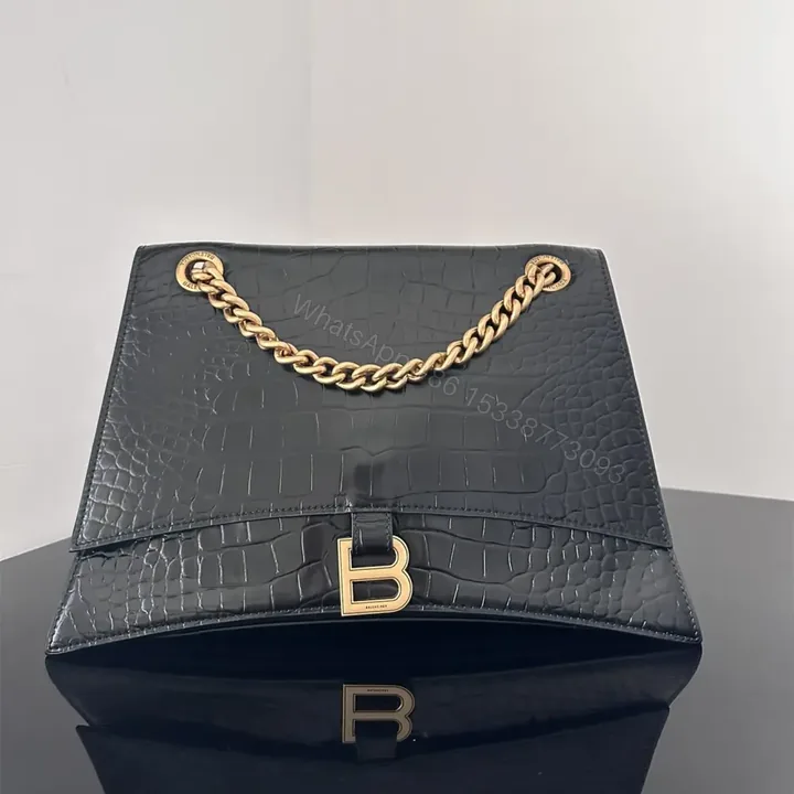 View 1 of 高仿Balenciaga*Crush系列鱷魚皮沙漏包黑色M