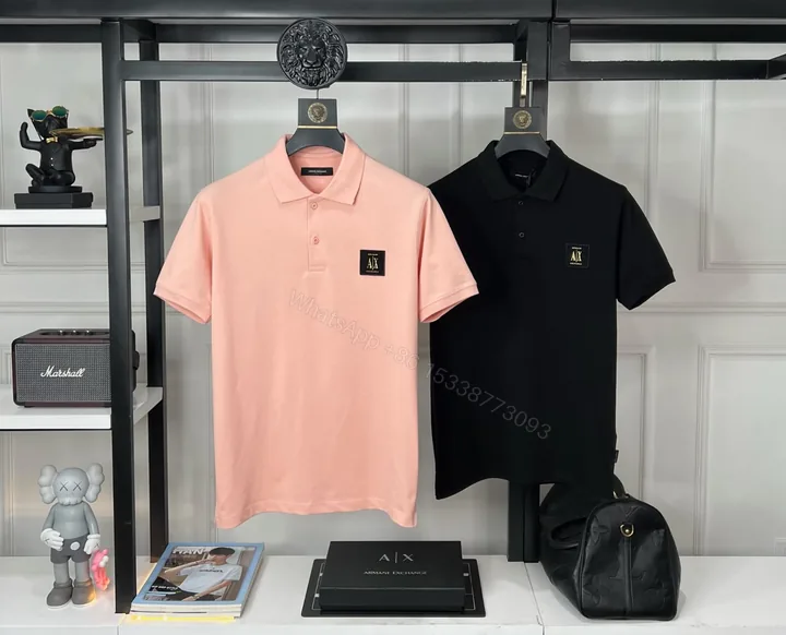 View 1 of Armani Very Premium Nylon Polo Pink Black First Copy | AAA+ Replica