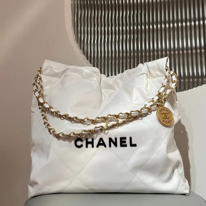 View 1 of CHANEL 22 Bag Small White Lambskin Leather