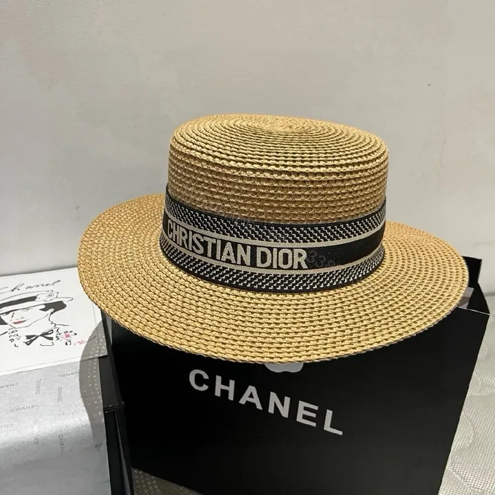 View 1 of Straw Hat with Bold Dior Band – Structured, Sun-Proof Chic