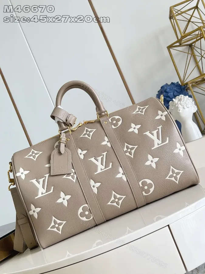 View 1 of Taupe Canvas Weekender: Monogram Luxe, Structured Carryall