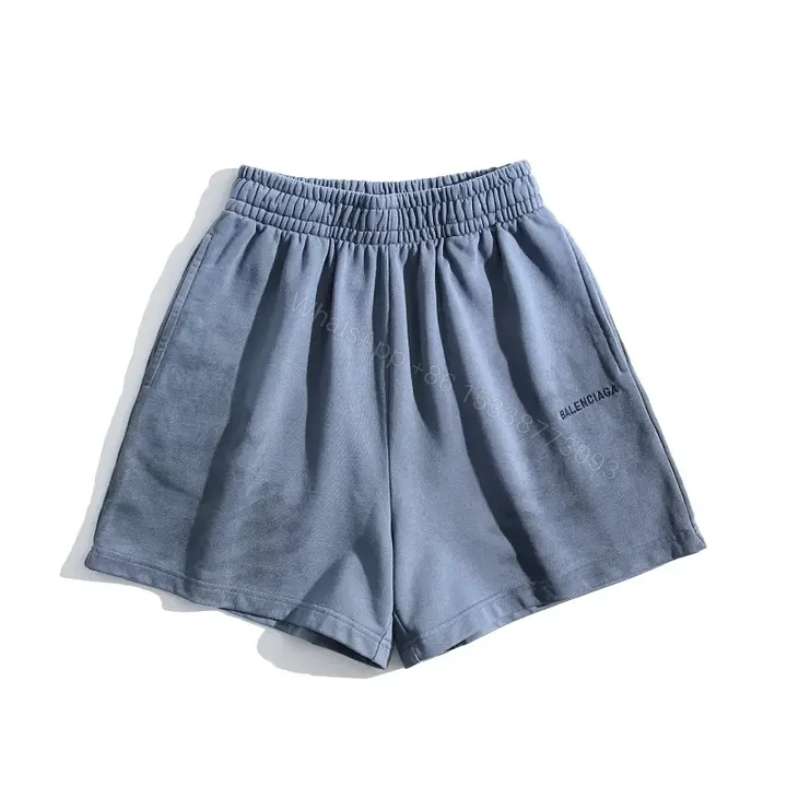 View 1 of Blue Denim Cotton Shorts Free Elastic Waist Balenciaga Style