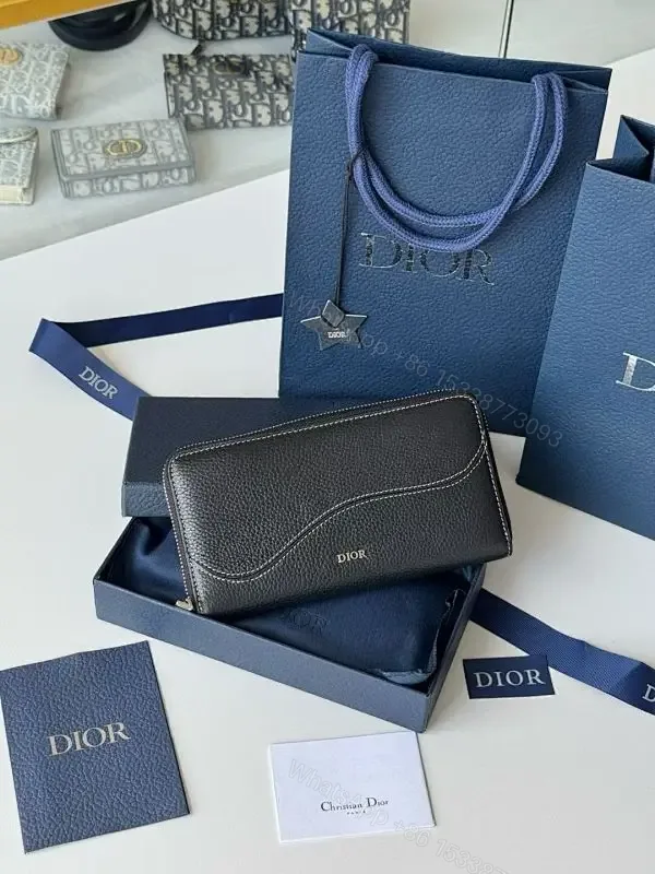 View 1 of Elegant Textured Calfskin Wallet — Wave Stitch, Dior-inspired Luxury