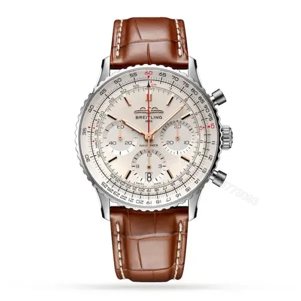View 1 of Replica Breitling Navitimer Automatic Silver Alligator Watch AB0139211G1P1