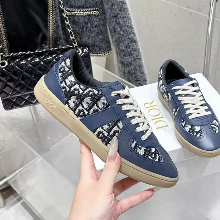 View 1 of DIOR B01 MATCHPOINT SNEAKERS UNISEX SMOOTH CALFSKIN AND JACQUARD CANVAS BLUE/GREY – CD179