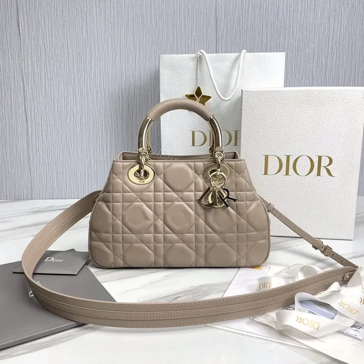 View 1 of Taupe Soft-Soled Luxury Satchel: Quilted, Structured Dior-Inspired Bag