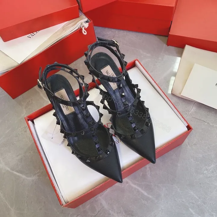View 1 of Valentino Women Black Leather Studded Heels