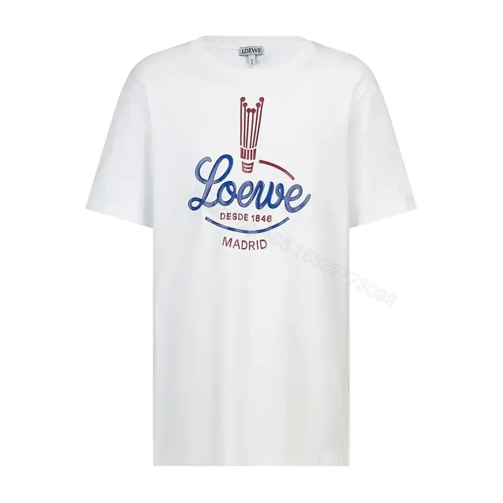 View 1 of White Cotton T-Shirt with Blue Loewe Logo Graphic