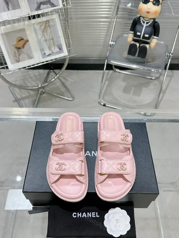 View 1 of Chanel-Inspired Pink Leather Slides â€” Luxury Comfort