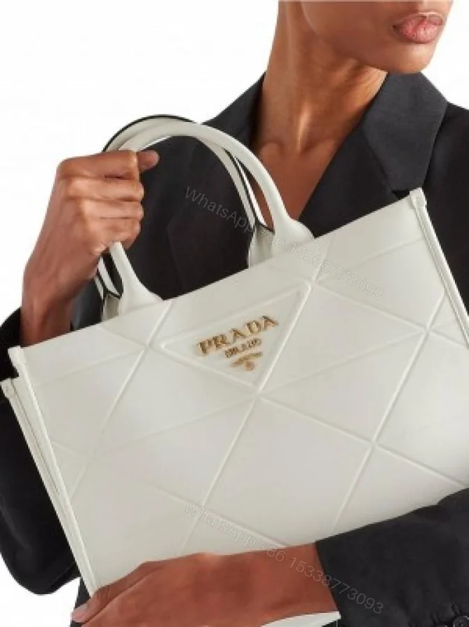 View 1 of First Copy Prada Ladies Quilted Tote Bag White Premium Handbag