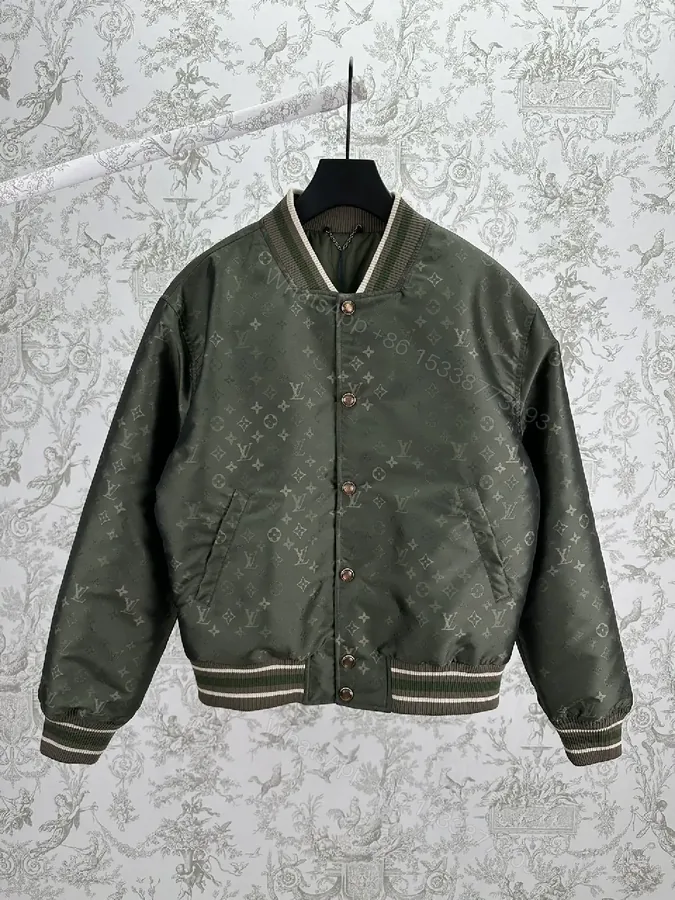 View 1 of Olive Green Monogram Bomber: Modern Utility Jacket