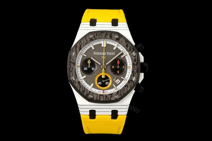 View 1 of AP Royal Oak Yellow Replica 42MM Premium Carbon Bezel White Case Yellow Strap Edition AP-RO-CB-WHT-YLW-42