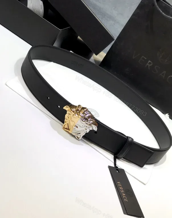 View 1 of Versace Belt: Black Calfskin, Medusa Buckle, Luxury Statement