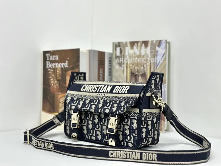 View 1 of Patterned Lux Canvas Messenger Bag â€“ Dior-Inspired, Signature Strap