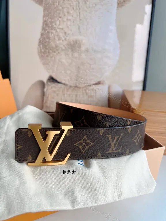 View 1 of Louis Vuittonâ€“Inspired Monogram Belt with Gold Buckle