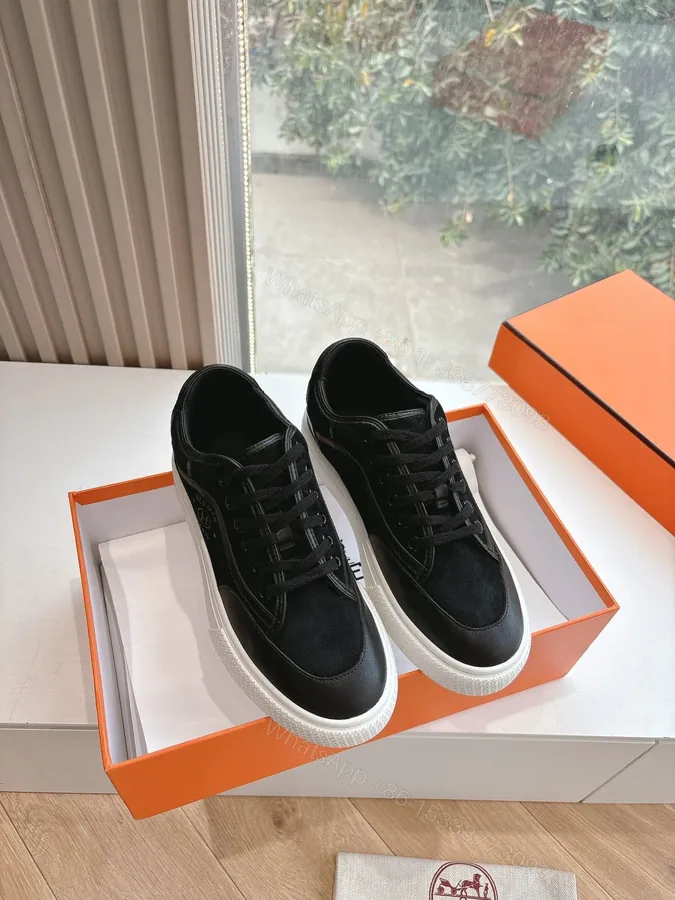 View 1 of Hermes Women Black Suede Leather Sneakers