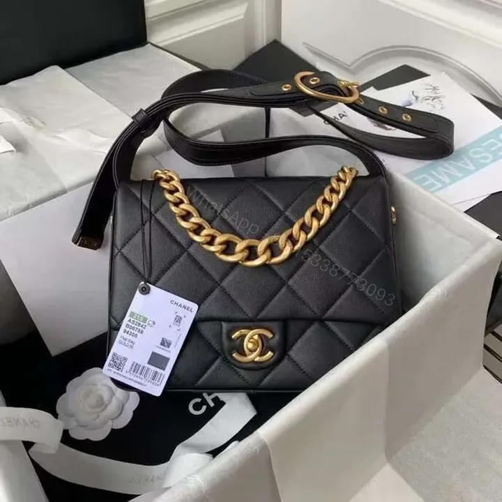 View 1 of Black Quilted Leather Bag, Gold Chain, Luxury, Iconic Hardware Bag