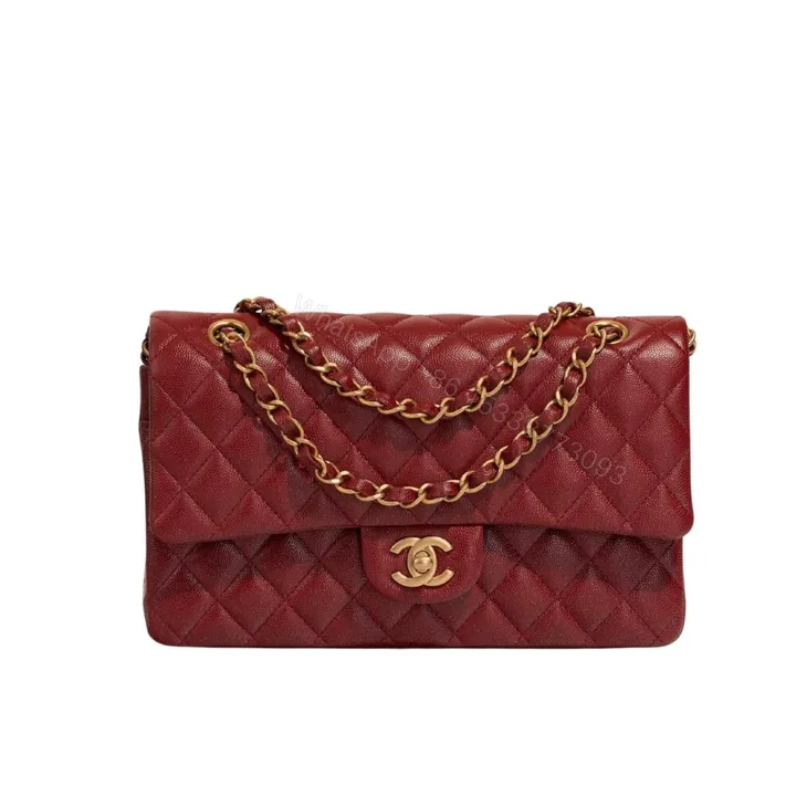 View 1 of Chanel Medium Classic Double Flap Burgundy Gold Hardware 25Cm