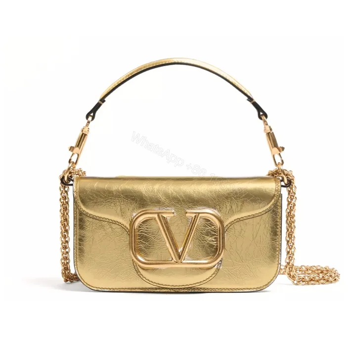 View 1 of Valentino Garavani Small Locò Metallic Shoulder Bag Gold 20Cm