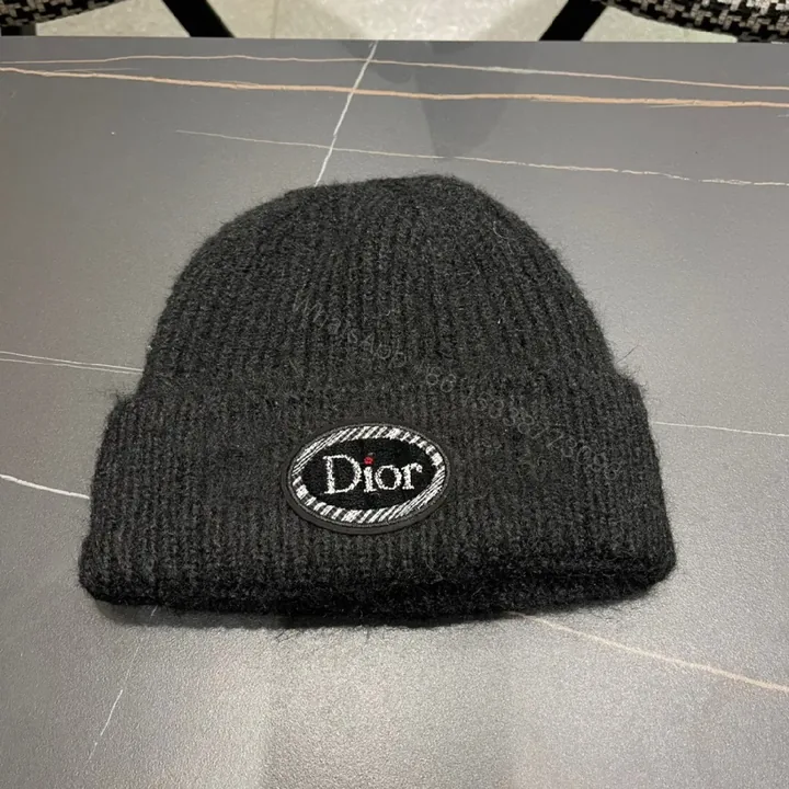 View 1 of Black Knit Beanie, Dior Patch, Subtle Luxury Winter Accessory