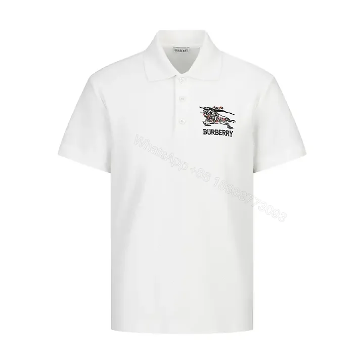 View 1 of White Cotton Polo with Burberry Crest Logo Polo Shirt