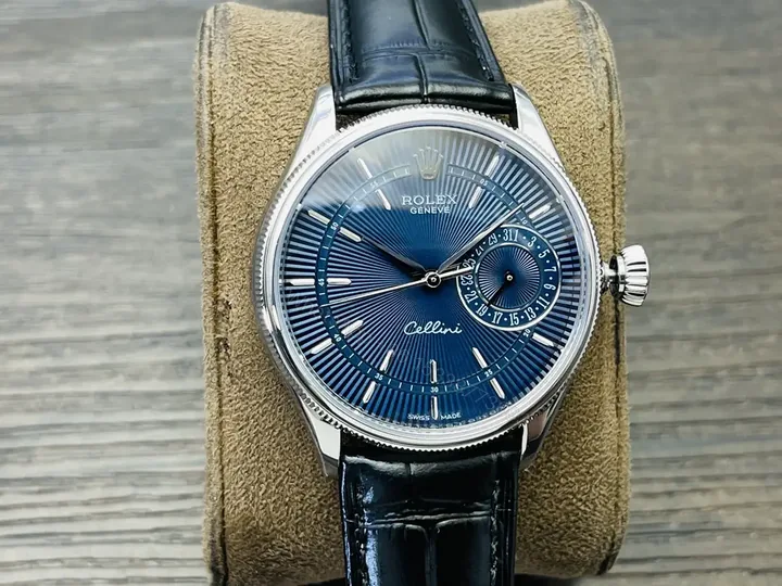 View 1 of Rolex Cellini Date 50519 39mm White Gold Blue Dial Black Alligator Strap Watch 50519-0013