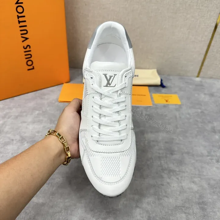 View 1 of White Leather LV-Inspired Sneaker â€“ Luxe Everyday Comfort