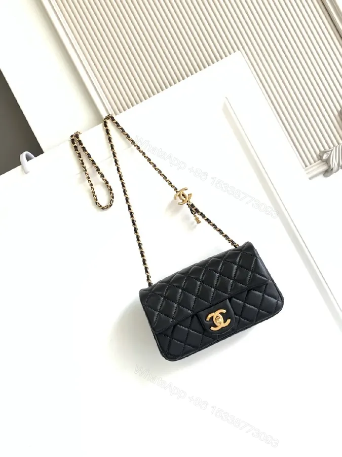 View 1 of Quilted Crossbody: Gold-Chain, Leather, Chic Minimalist Style