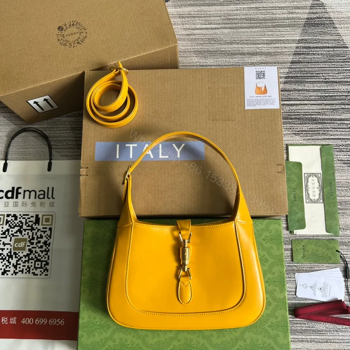 View 1 of GG JACKIE SMALL 28 SHOULDER BAG IN YELLOW CALFSKIN