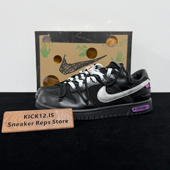 View 1 of Off-White × Nike Dunk Low Lot 50 Black Replicas
