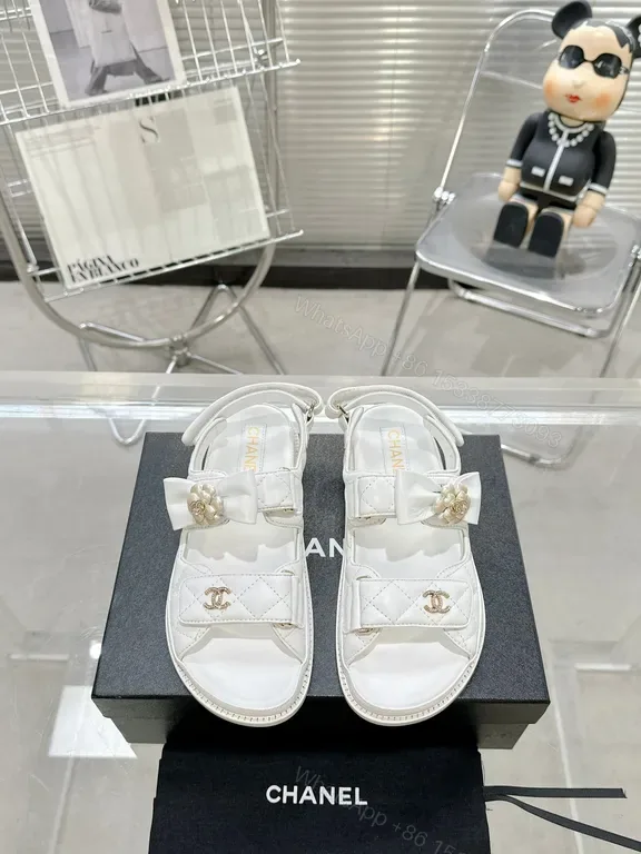 View 1 of White Lux Sandals: Quilted, Bow-Accent, Gold-Detail, Comfort Fit