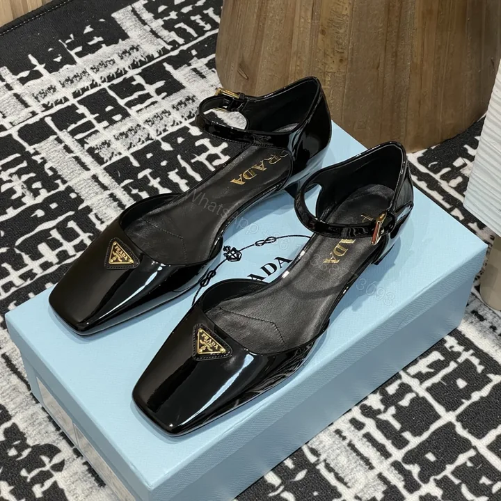 View 1 of 高仿Prada*1l601N方頭粗跟涼鞋3.5CM黑色免檢版