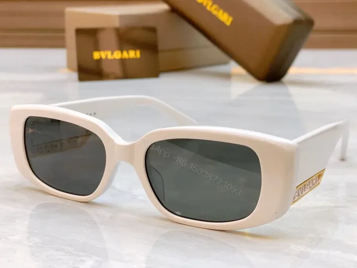 View 1 of Chic White Square Sunglasses: Bold Geometry, BVLGARI Logo