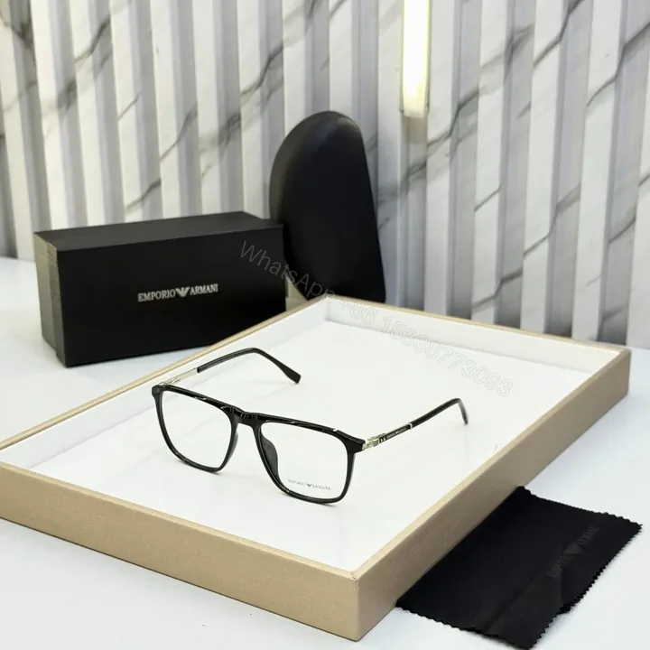 View 1 of Emporio Armani Rectangular Black Eyeglasses Silver Accents