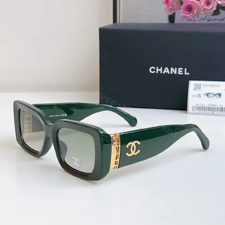 View 1 of Forest Green Acetate Designer-Style Sunglasses with Gold Logo Detailing