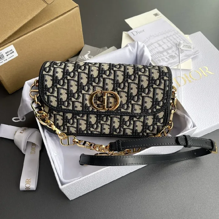 View 1 of Patterned Monogram Micro Bag with Gold Chain, Luxe Compact Accessory